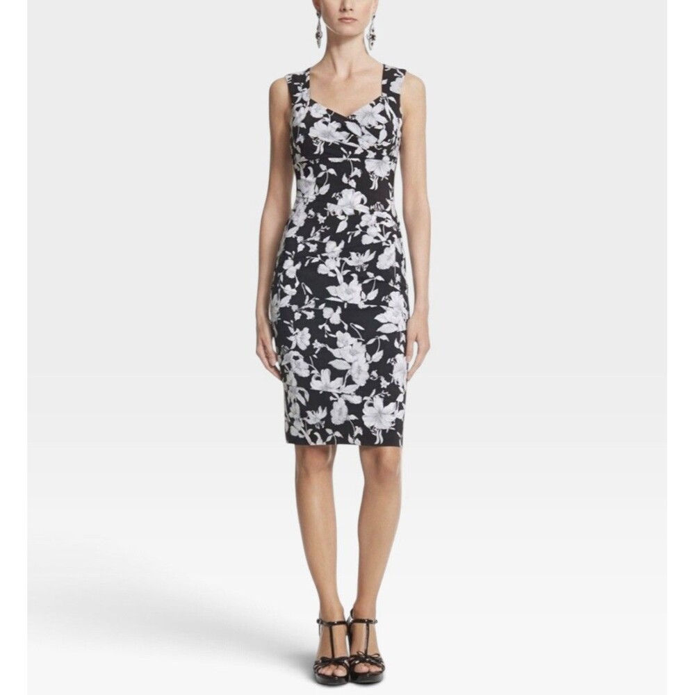 NWT WHBM Black White Floral Sleeveless Sheath Dress Instantly Slimming 8 $160